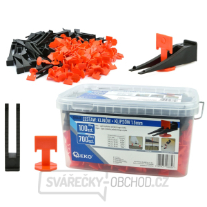 GEKO Vyrovnávací systém na obklady a dlažbu 100 klínků + 700 spon 1,5 mm GEKO Vyrovnávací systém na obklady a dlažbu 100 klínků + 700 spon 1,5 mm gallery main image