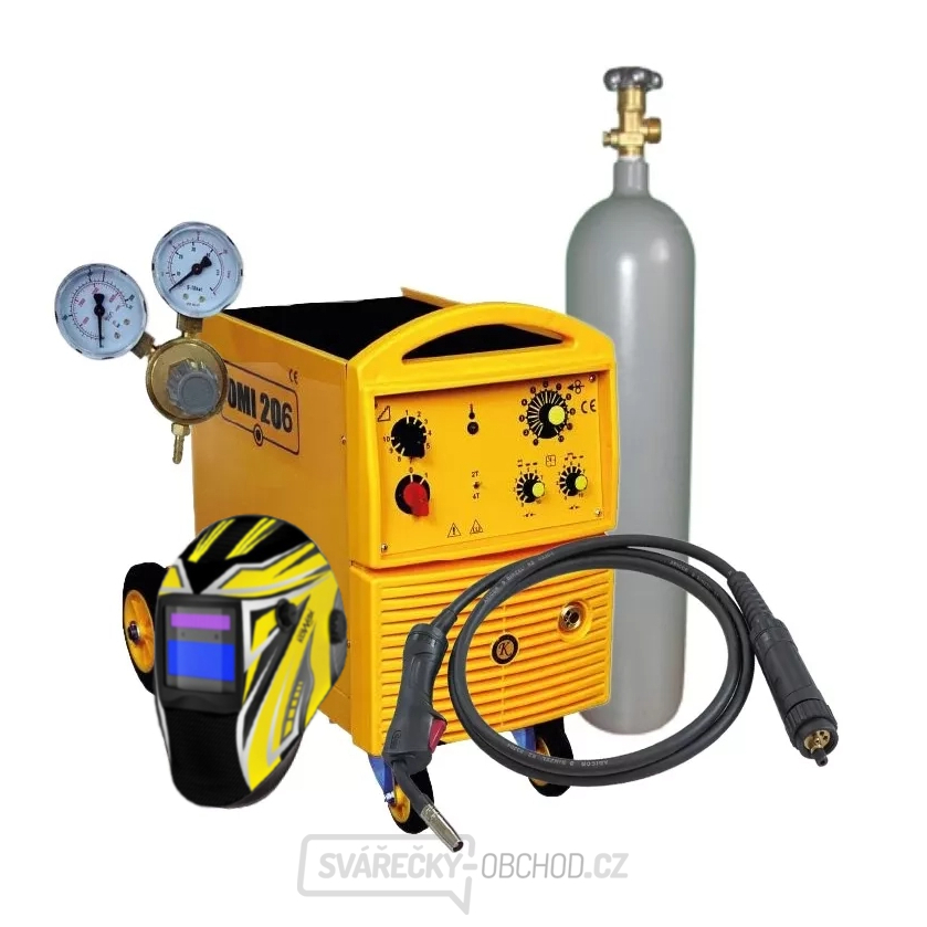 Svářecí Poloautomat OMI 206i + Hořák + Ventil + Kukla + plná Láhev Co2