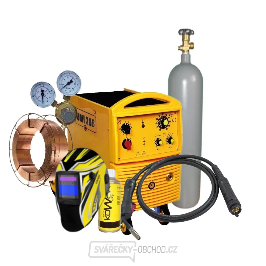 Svářecí Poloautomat OMI 206i + Hořák + Ventil + Kukla + Sprej + Drát + plná Láhev CO2