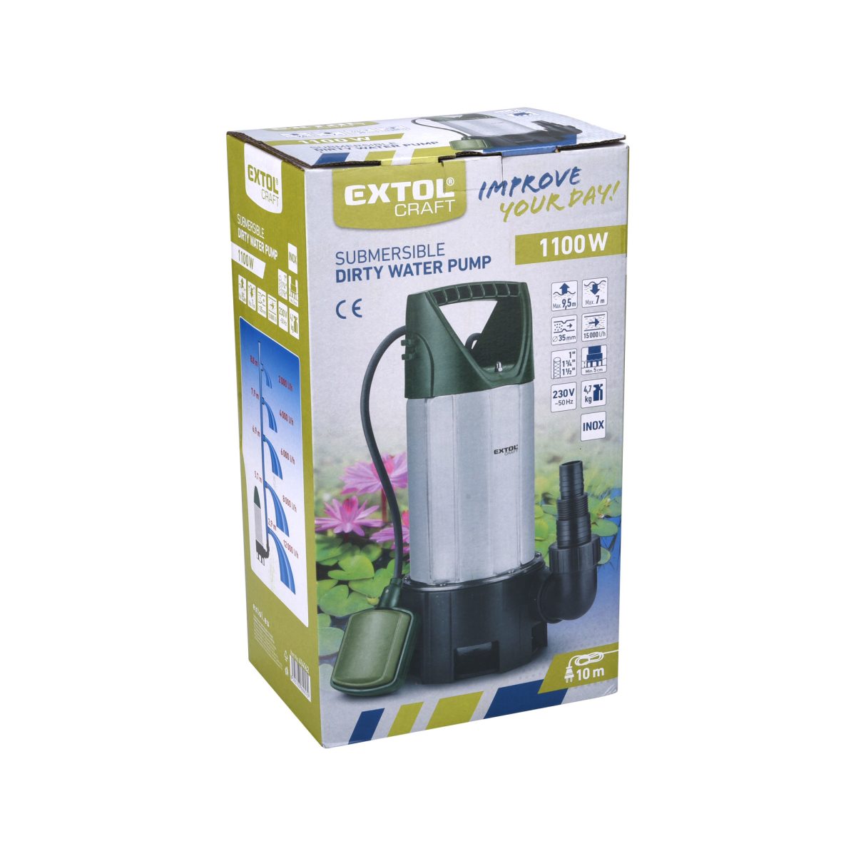 Ponorné čerpadlo EXTOL CRAFT 1100W nerezové na znečištěnou vodu, 15000l/h Náhled