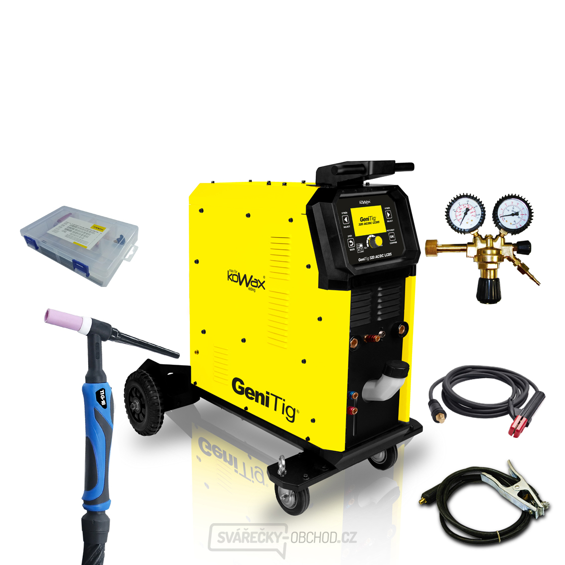 KOWAX GeniTig®320 AC/DC LCD5 + Hořák TIG18 + Podvozek + Chladič + Redukční ventil