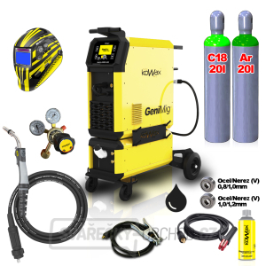 KOWAX GeniMig®355DP LCD5 + Vodní chlazení + Kukla + Hořák + plná Láhev Co2 + Láhev Argon  KOWAX GeniMig®355DP LCD5 + Vodní chlazení + Kukla + Hořák + plná Láhev Co2 + Láhev Argon  gallery main image