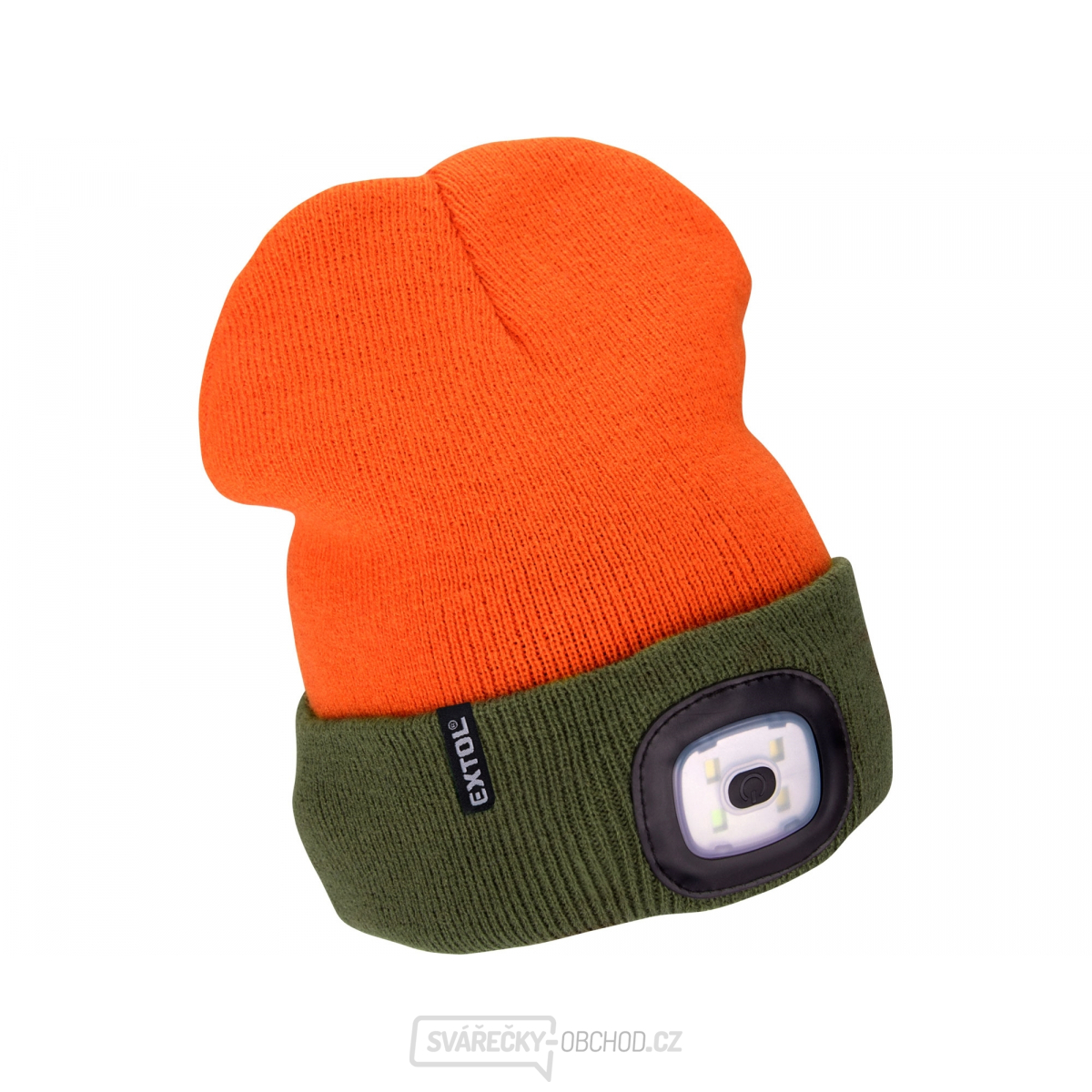 Čepice s čelovkou 4x45lm, USB nabíjení, fluorescentní oranžová/khaki zelená, oboustranná, univerzální velikost