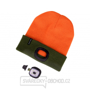 Čepice s čelovkou 4x45lm, USB nabíjení, fluorescentní oranžová/khaki zelená, oboustranná, univerzální velikost Náhled