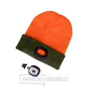 Čepice s čelovkou 4x45lm, USB nabíjení, fluorescentní oranžová/khaki zelená, oboustranná, univerzální velikost Náhled