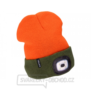 Čepice s čelovkou 4x45lm, USB nabíjení, fluorescentní oranžová/khaki zelená, oboustranná, univerzální velikost
