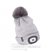 Čepice s čelovkou 4x45lm, USB nabíjení, světle šedá s bambulí, univerzální velikost gallery main image
