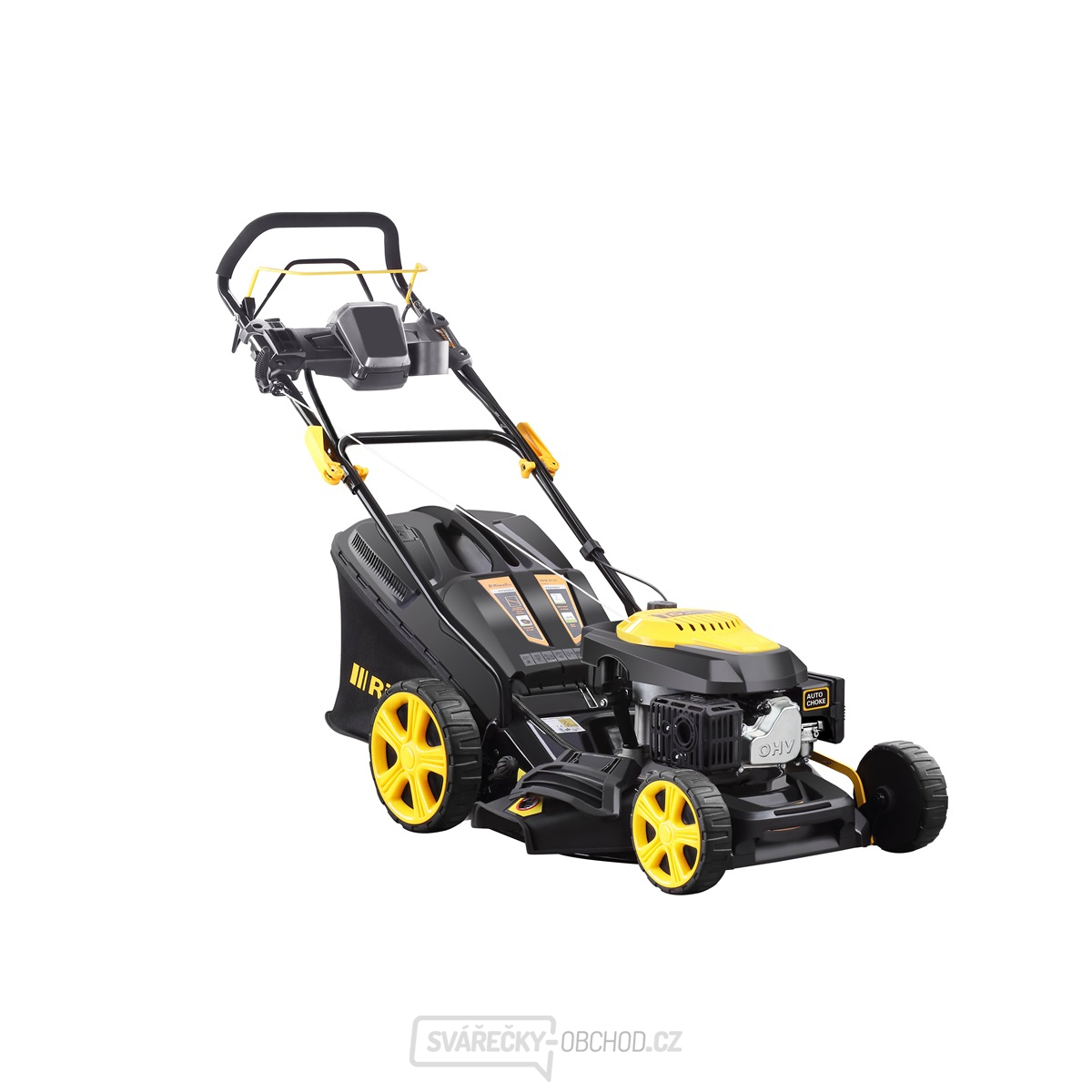 Benzínová sekačka na trávu Riwall PRO RPM 4735 E 4v1 s pojezdem a elektrostartem