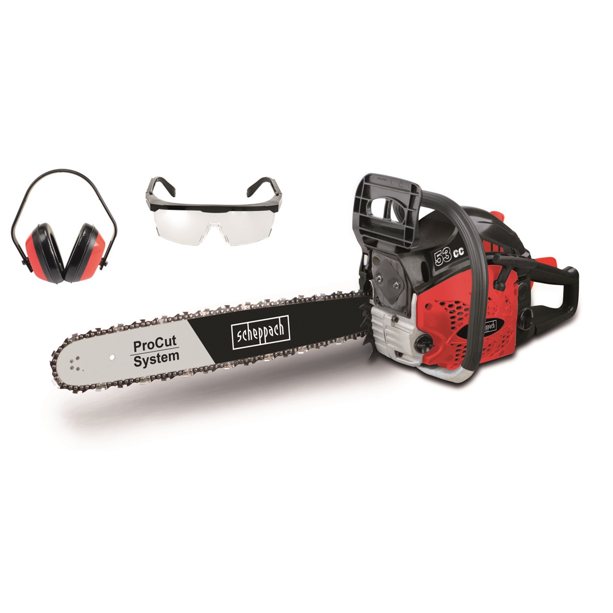Scheppach BKS 5300 S řetězová pila s benzinovým motorem 53 cm3 + sluchátka + ochranné brýle Náhled