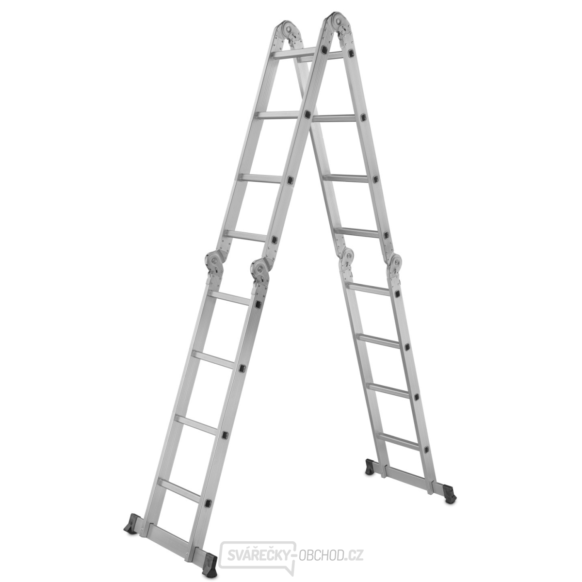 Víceúčelový kloubový žebřík 4,7m + 2 ks železné plošiny GEKO