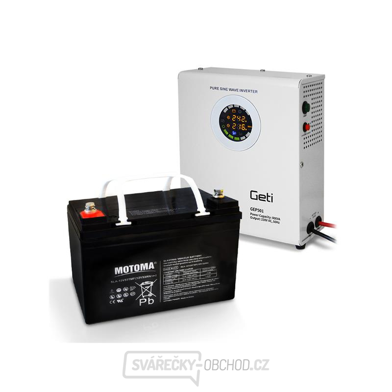 Zdroj záložní GETI GEP501 sinus 500W nástěnný + baterie 33Ah