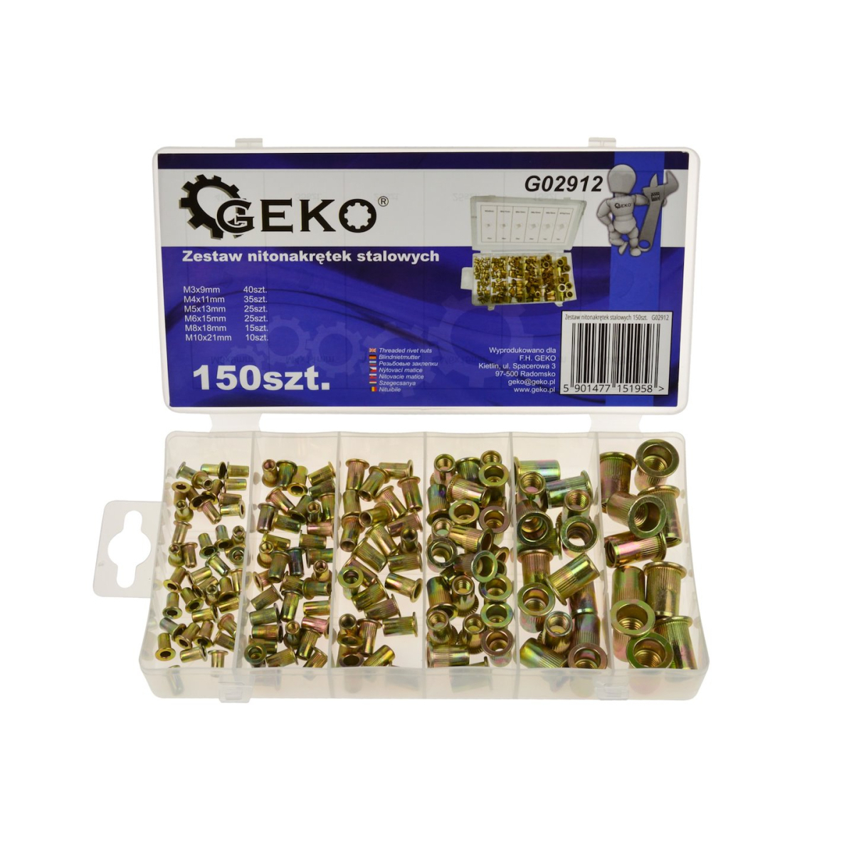 Sada ocelových nýtovacích matic GEKO 150 ks G02912