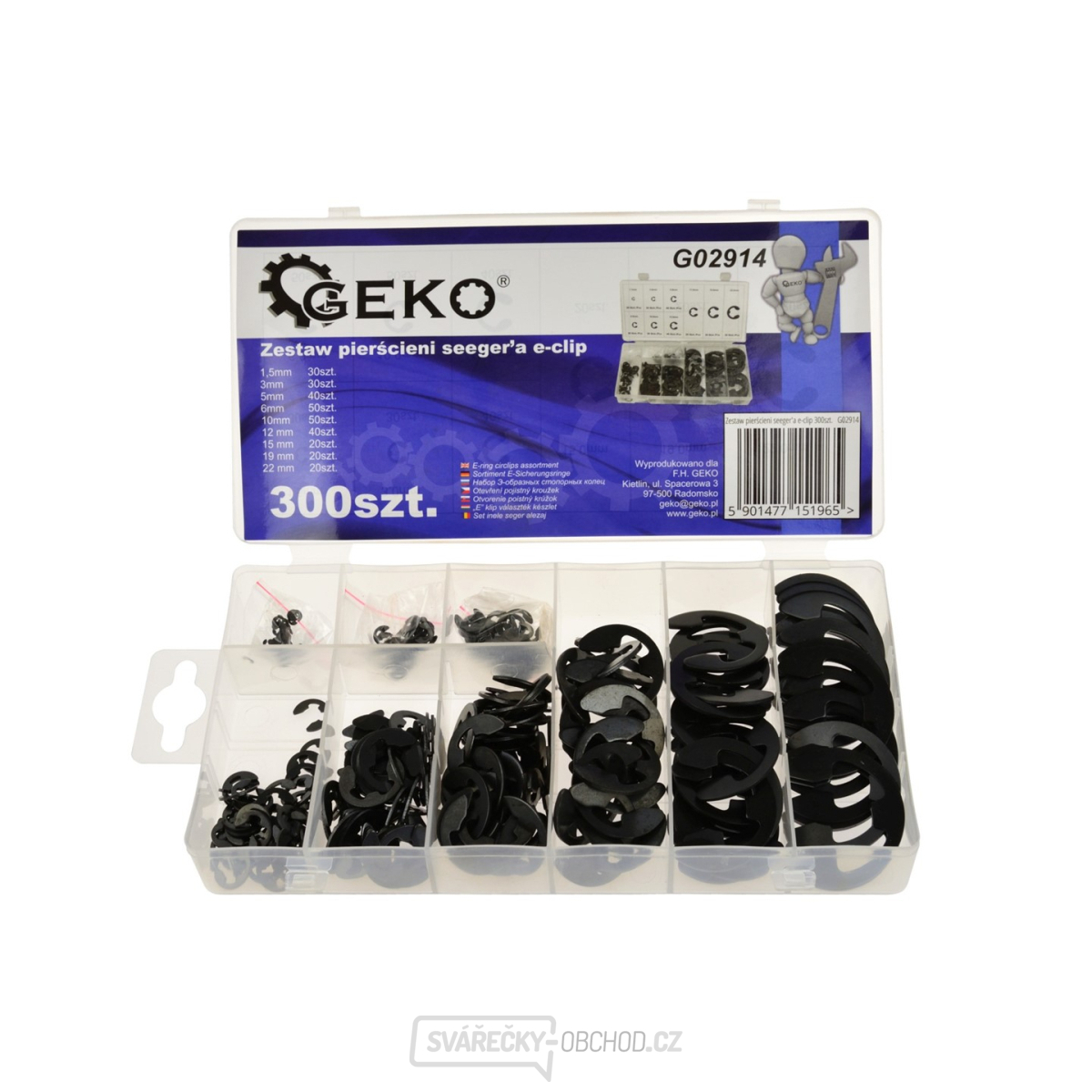 Sada kroužků seegerů GEKO e-clip 300 ks