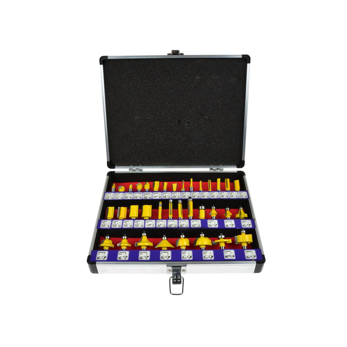 Frézy tvarové do dřeva s SK plátky, sada 35ks, stopka 8mm, v kovovém k. GEKO G01202