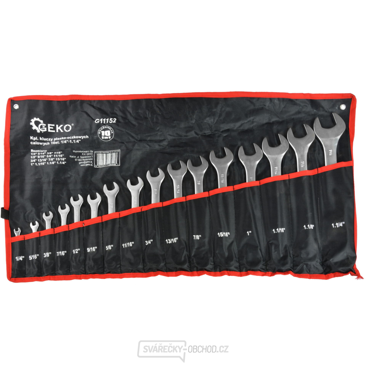 Klíče Očkoploché sada 16ks GEKO, 1/4"-1,1/4"