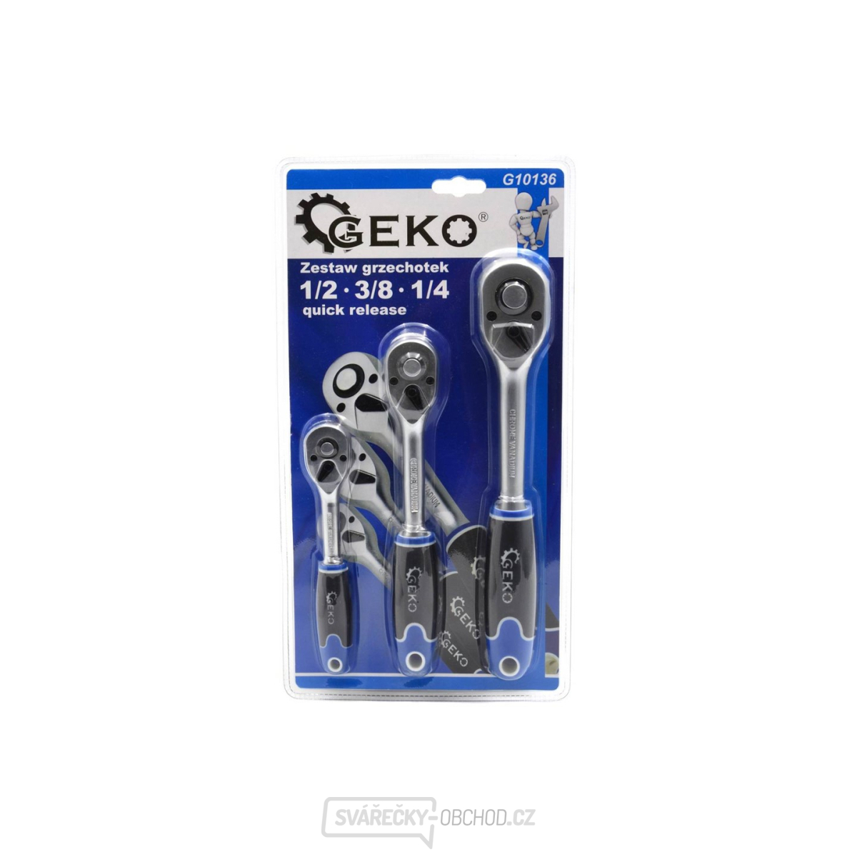 Ráčna 1/2", 3/8", 1/4" GEKO, sada 3ks 