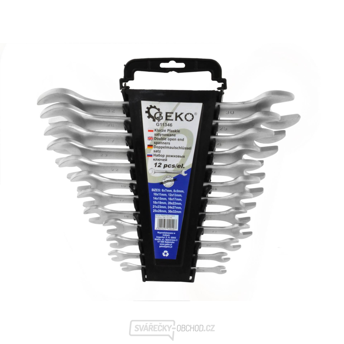 Klíče ploché saténové, sada 12ks, 6-32mm, plast. držák GEKO