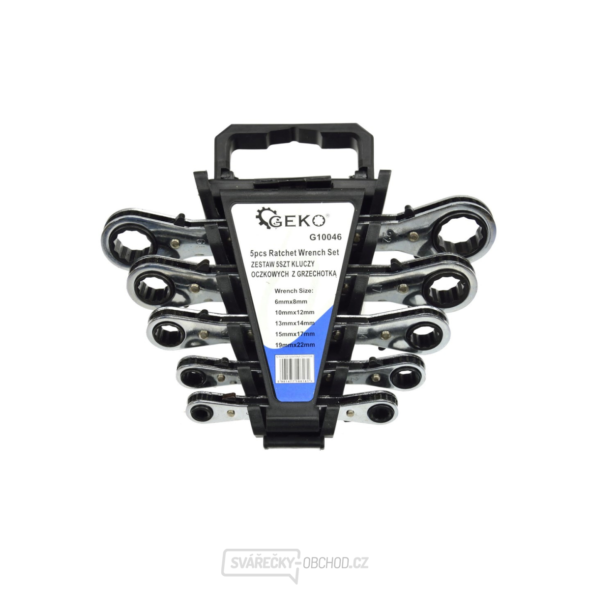 Klíče ráčnové očkové GEKO, sada 5ks, 6-22mm, plast. držák