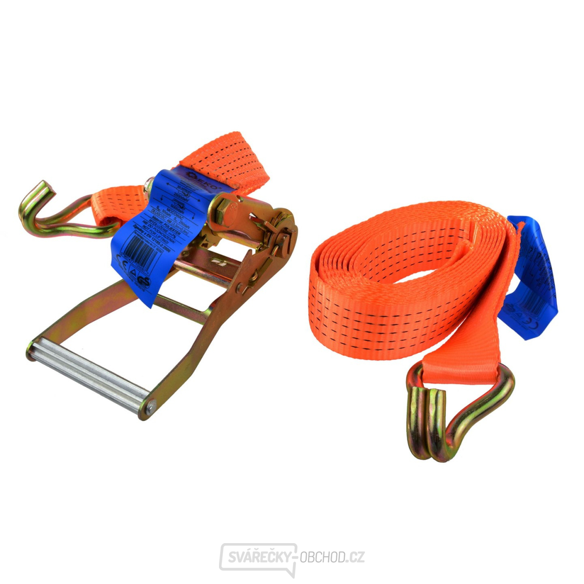 Popruh upínací s ERGO ráčnou a hákem GEKO, 4m/5T/50mm 