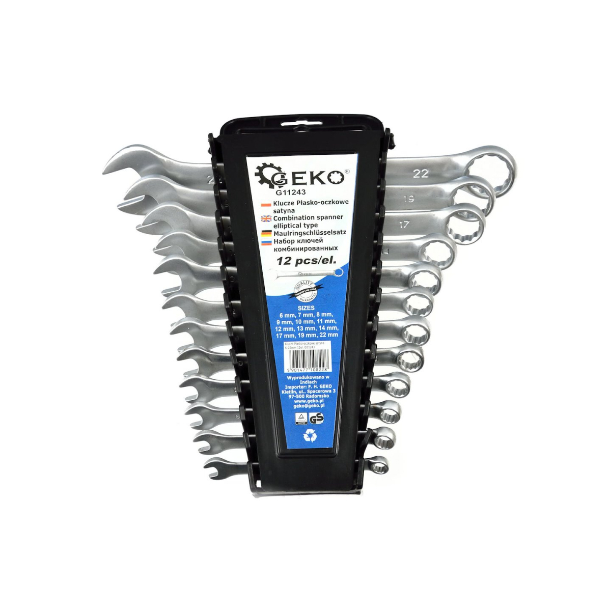 Sada klíčů očkoplochých GEKO, 12ks, 6-22mm, plast. držák s klipem G11243