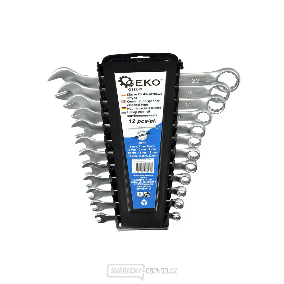 Sada klíčů očkoplochých GEKO, 12ks, 6-22mm, plast. držák s klipem