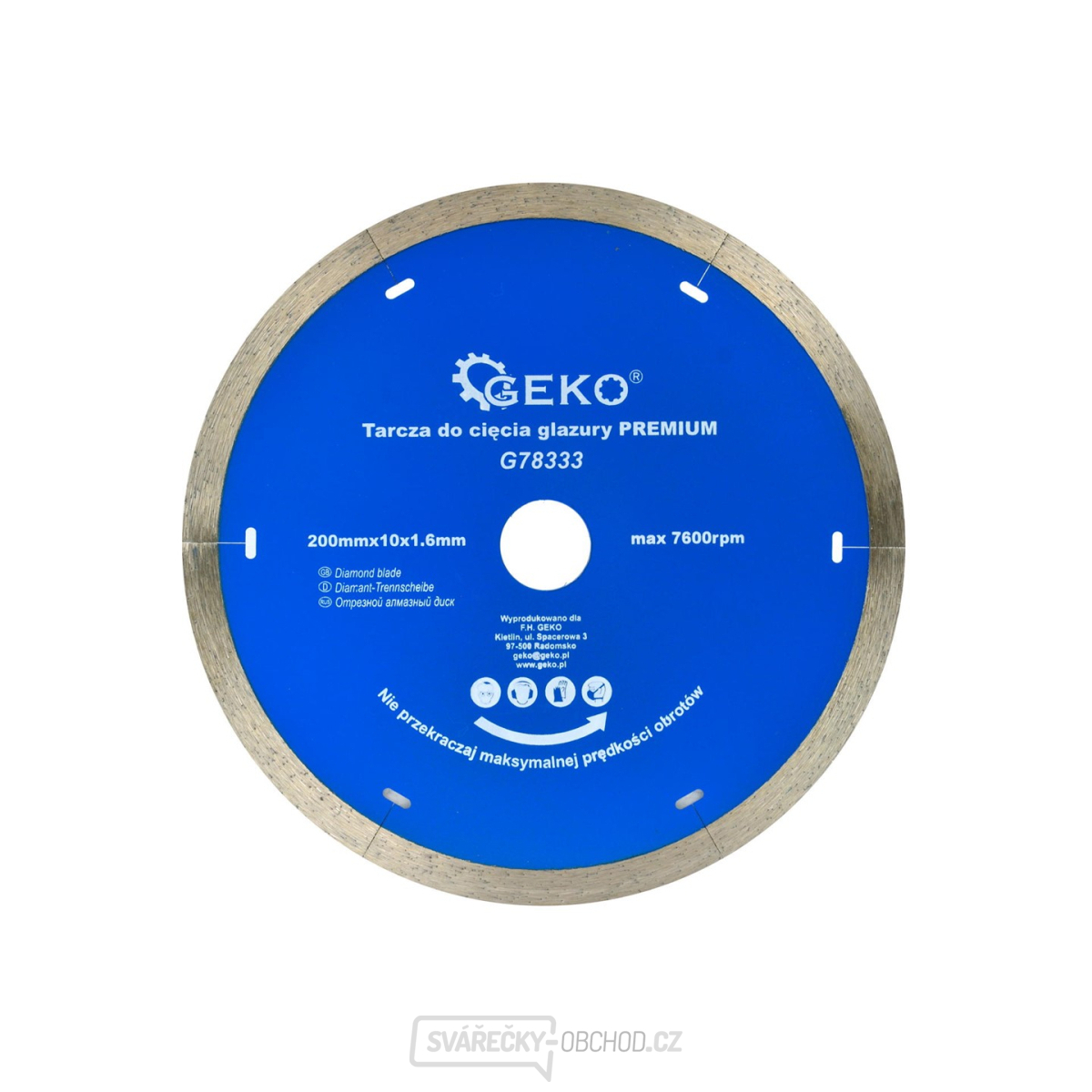 Kotouč diamantový řezný celoobvodový GEKO 200x10x22,2mm 