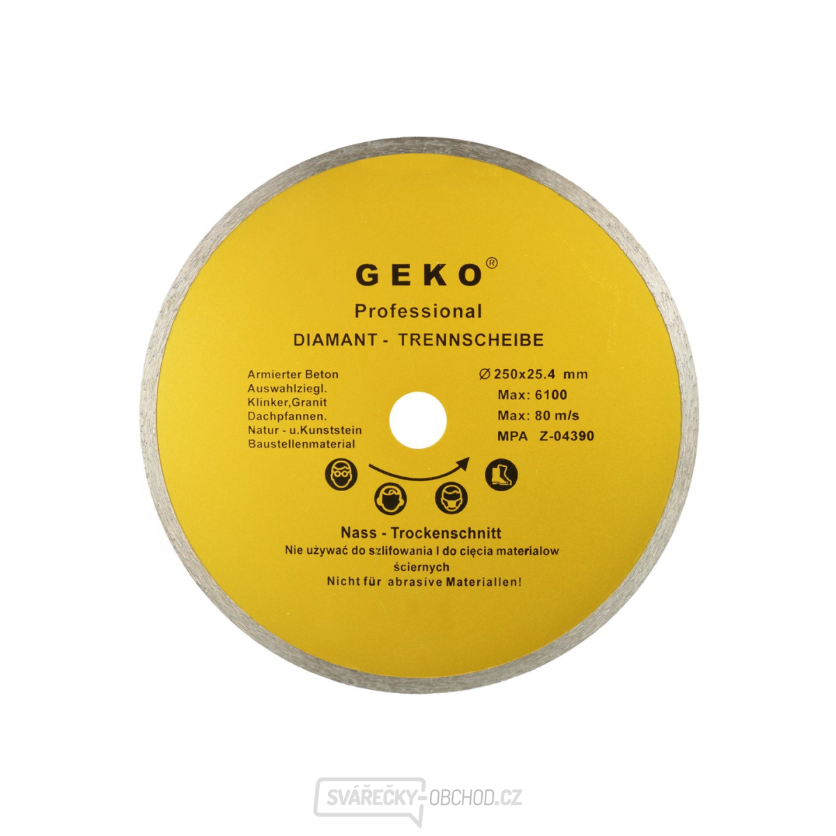 Kotouč diamantový řezný celoobvodový Geko, 250x25,4mm