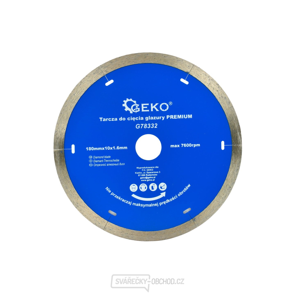 Kotouč diamantový řezný celoobvodový GEKO 180x10x22,2mm 