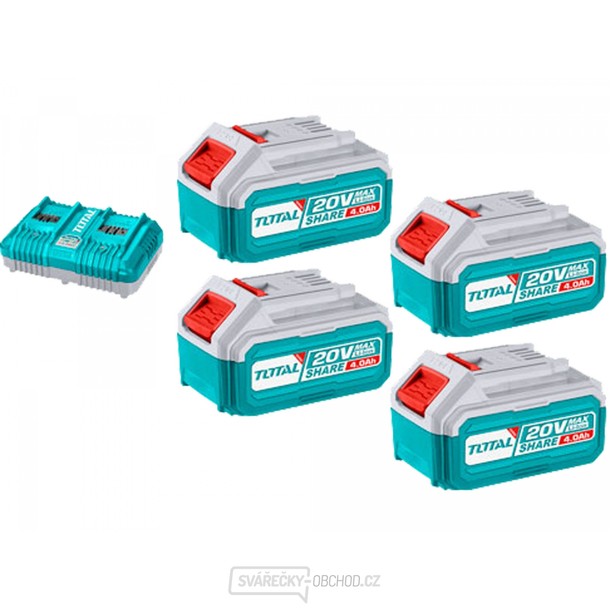 Sada baterií a nabíječky TOTAL, 20V Li-ion, 4000mAh, industrial