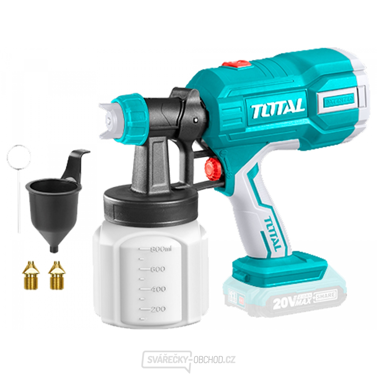 Pistole stříkací na barvu AKU TOTAL, 20V Li-ion, 2000mAh, bez baterie a nabíječky