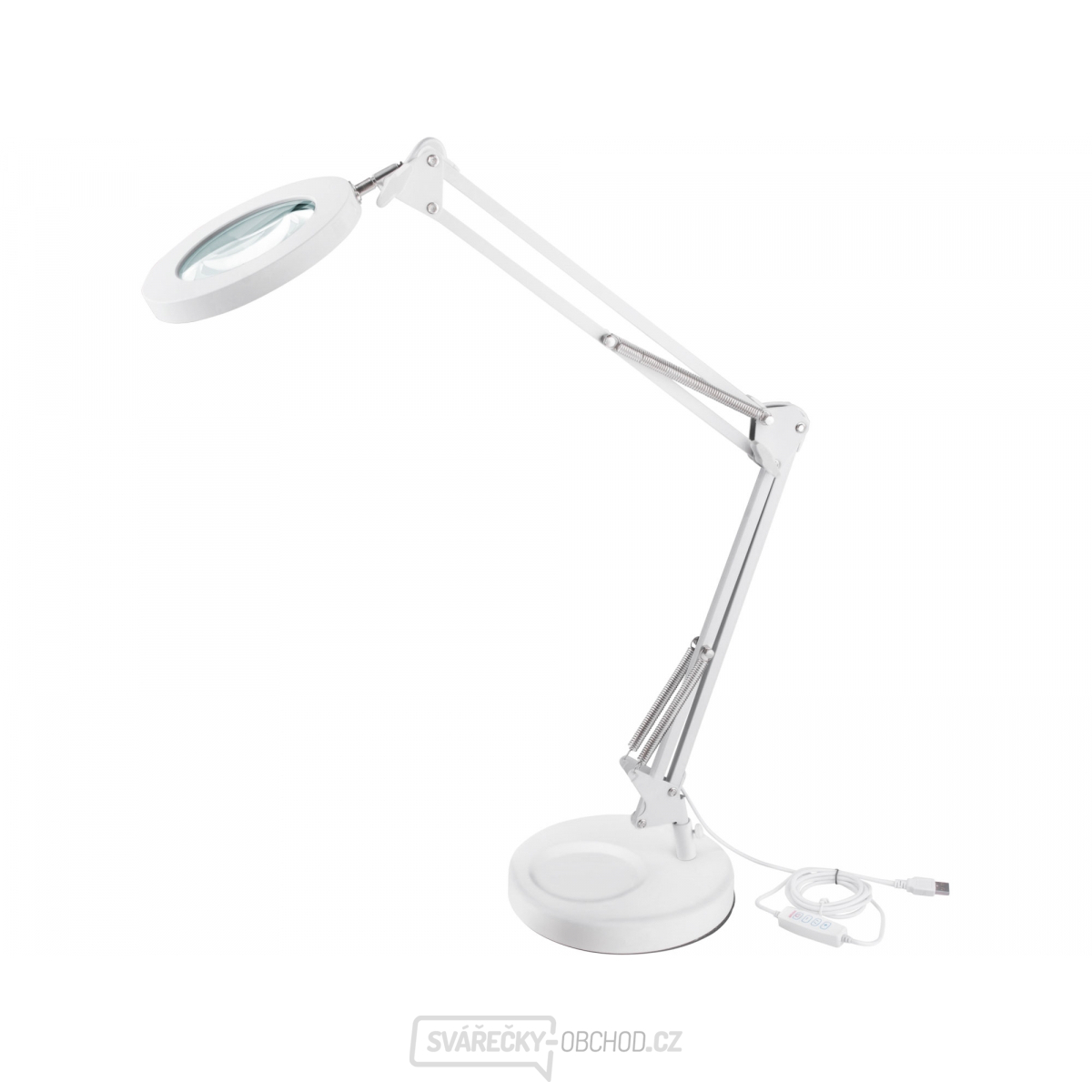 Lampa stolní s lupou EXTOL LIGHT, USB napájení, bílá, 2400lm, 3 barvy světla, 5x zvětšení
