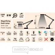 Lampa stolní s lupou EXTOL LIGHT, USB napájení, bílá, 2400lm, 3 barvy světla, 5x zvětšení Lampa stolní s lupou EXTOL LIGHT, USB napájení, bílá, 2400lm, 3 barvy světla, 5x zvětšení náhled