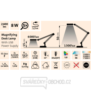 Lampa stolní s lupou EXTOL LIGHT, USB napájení, bílá, 2400lm, 3 barvy světla, 5x zvětšení náhled