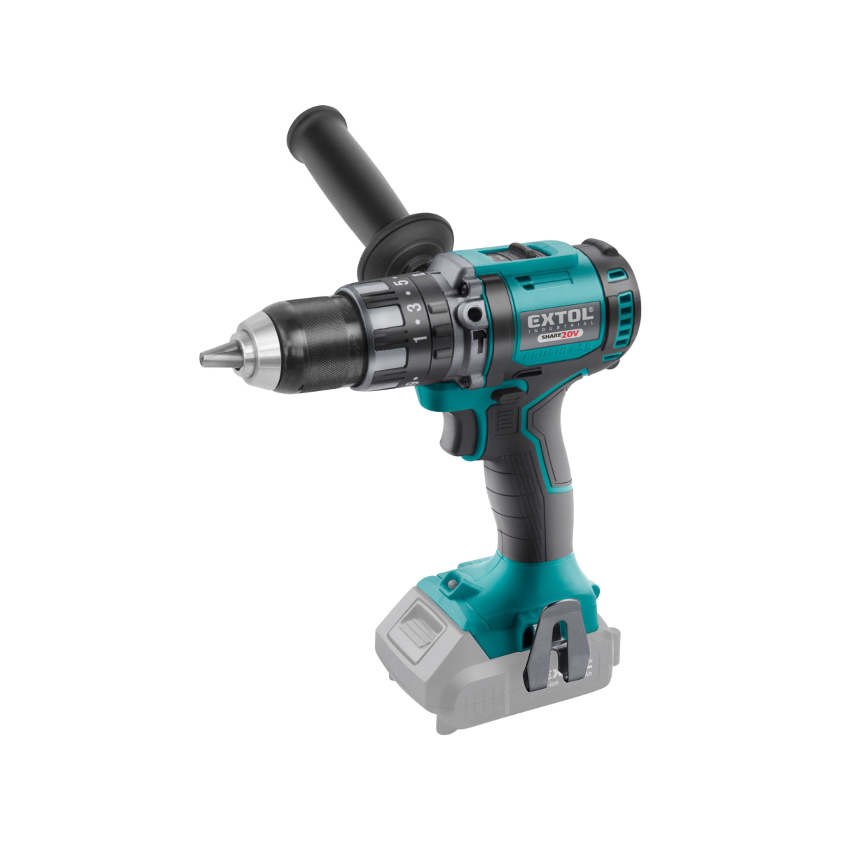 Vrtací šroubovák aku s příklepem SHARE20V EXTOL INDUSTRIAL, BRUSHLESS, 20V Li-ion, bez baterie a nabíječky 8791803