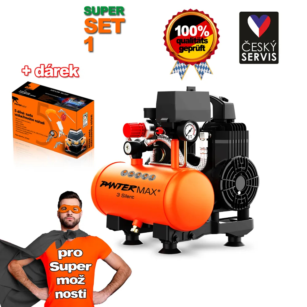 Levně PANTERMAX Super tichý bezolejový kompresor AirFlow 3 SILENT SET1 PMAF3SI_S01