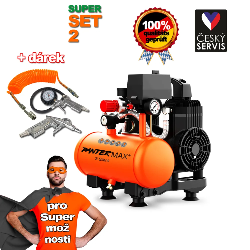 Levně PANTERMAX Super tichý bezolejový kompresor AirFlow 3 SILENT SET2 PMAF3SI_S02