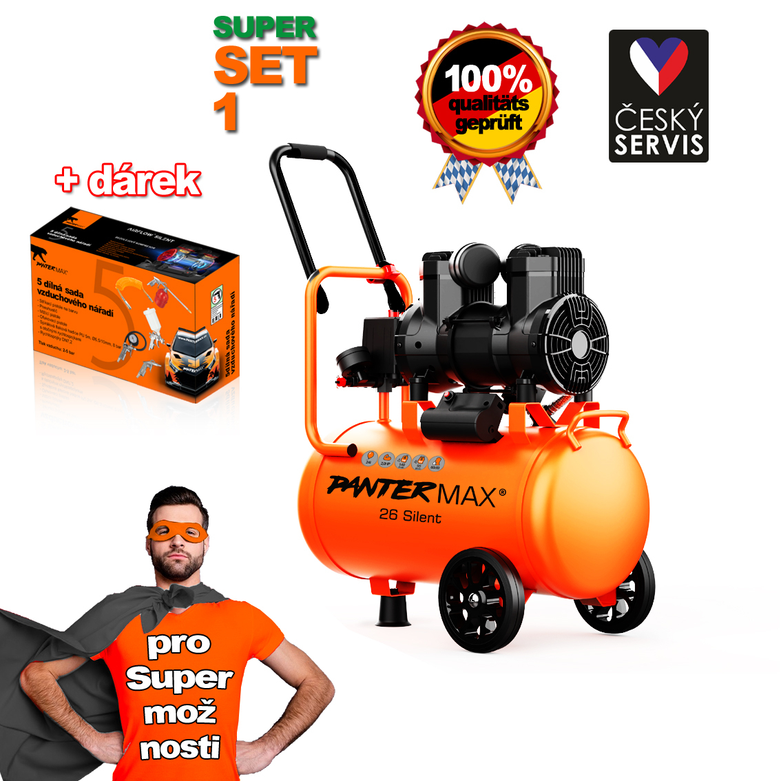 Levně PANTERMAX Super tichý bezolejový kompresor AirFlow 26 SILENT SET1 PMAF26SI_S01