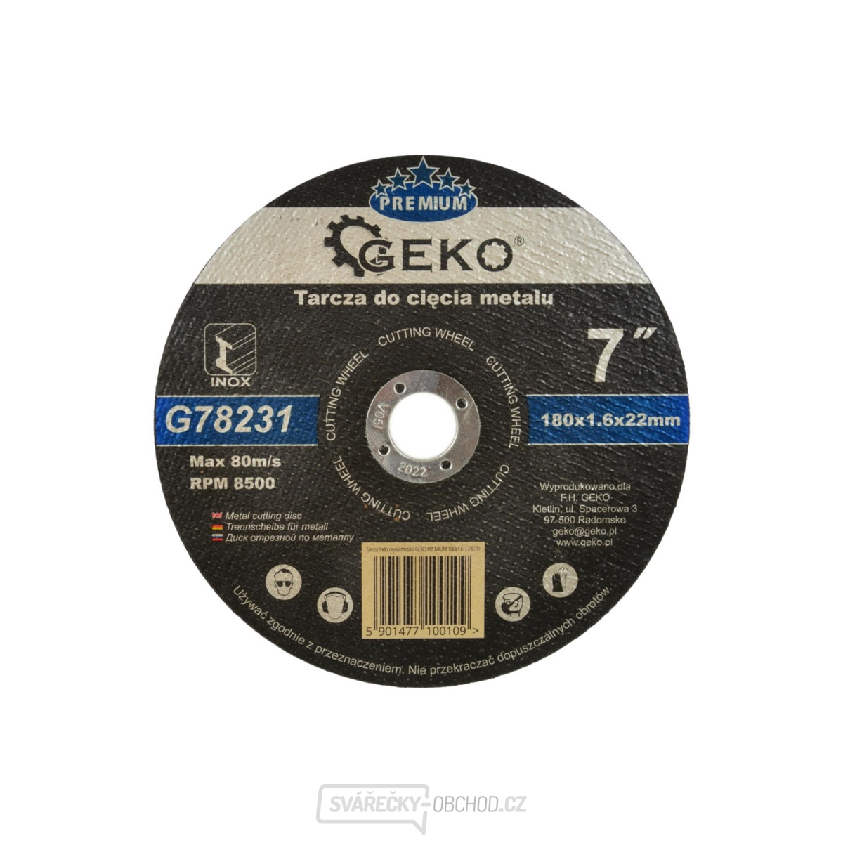 Kotouč řezný na kov GEKO, 180x1,6mm 