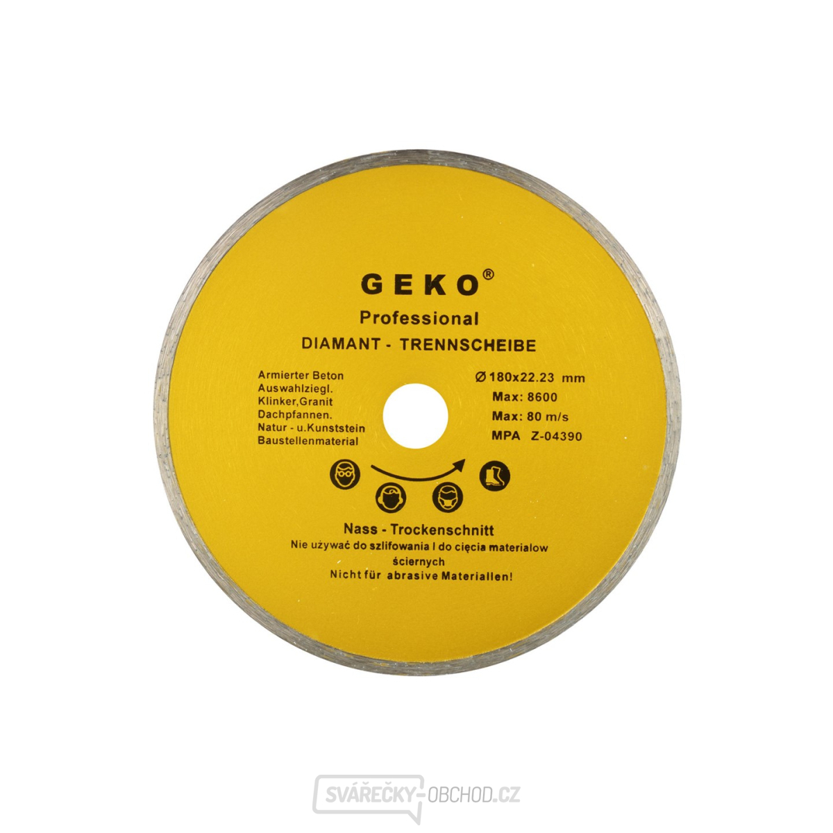 Kotouč diamantový řezný celoobvodový GEKO, 180x8x22mm 
