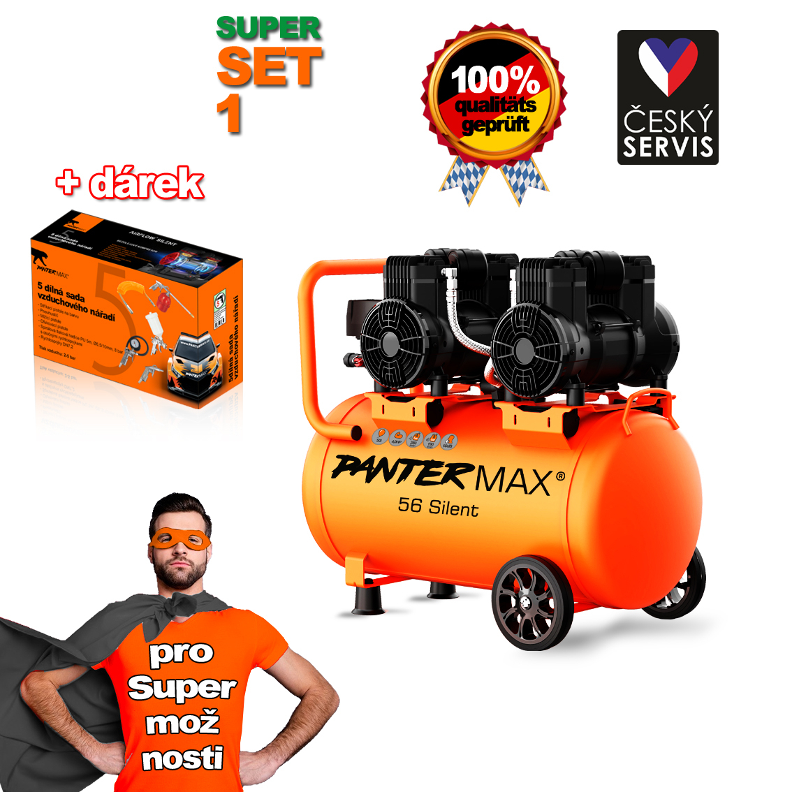 Levně PANTERMAX Super tichý bezolejový kompresor AirFlow 56 SILENT SET1 PMAF56SI_S01
