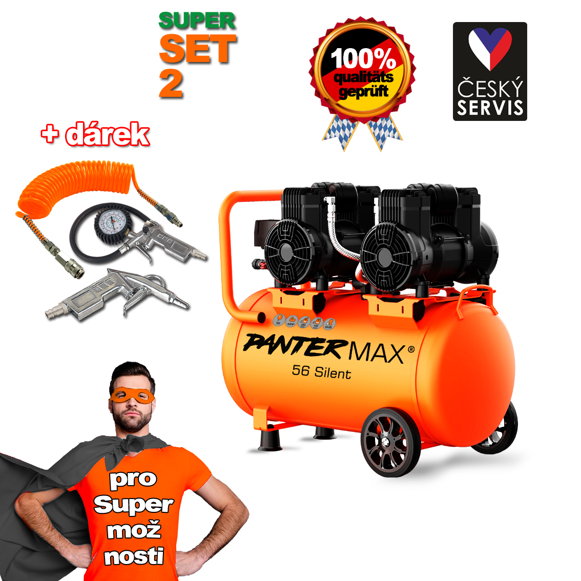 Levně PANTERMAX Super tichý bezolejový kompresor AirFlow 56 SILENT SET2 PMAF56SI_S02