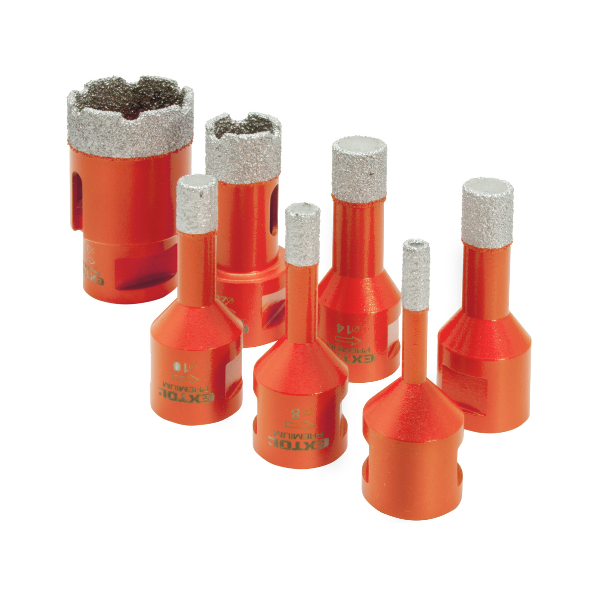 Levně Sada 7ks vykružovacích diamantových korunek EXTOL PREMIUM, O 6-8-10-12-14-20-35mm, závit M14 8802991
