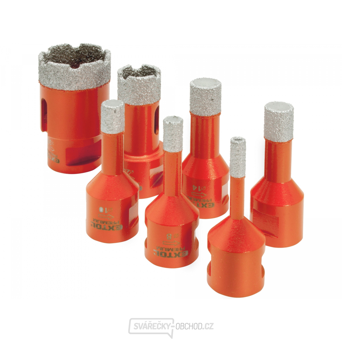 Sada 7ks vykružovacích diamantových korunek EXTOL PREMIUM, O 6-8-10-12-14-20-35mm, závit M14