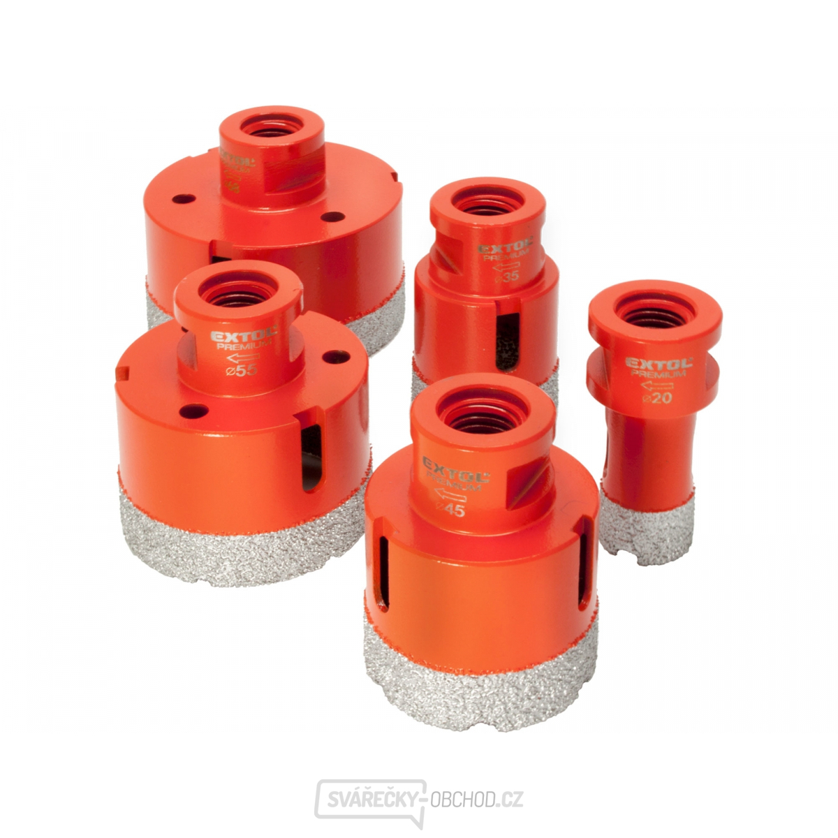 Sada 5ks vykružovacích diamantových korunek EXTOL PREMIUM, O 20-35-45-55-68mm, závit M14 Sada 5ks vykružovacích diamantových korunek EXTOL PREMIUM, O 20-35-45-55-68mm, závit M14 gallery main image