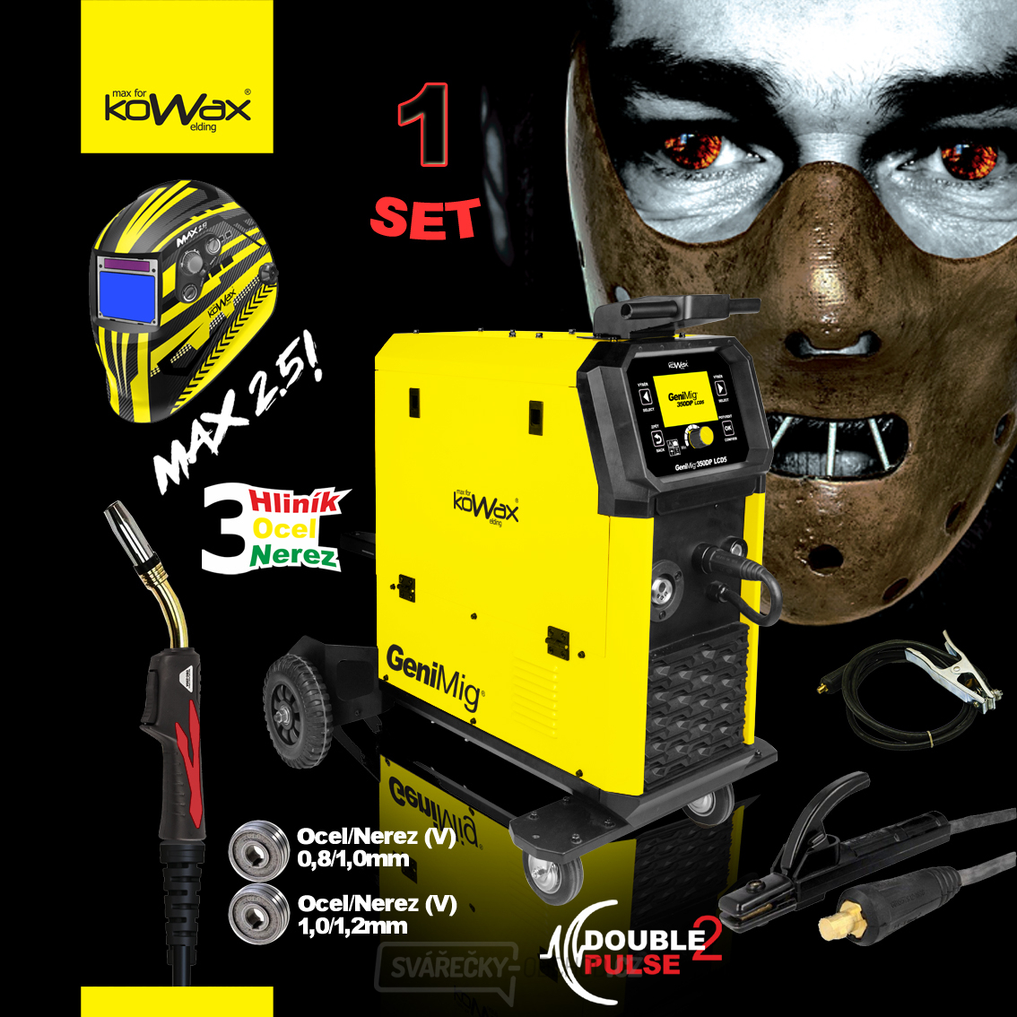 KOWAX GeniMig®350DP LCD5 SET 1 + Hořák + Kabely 