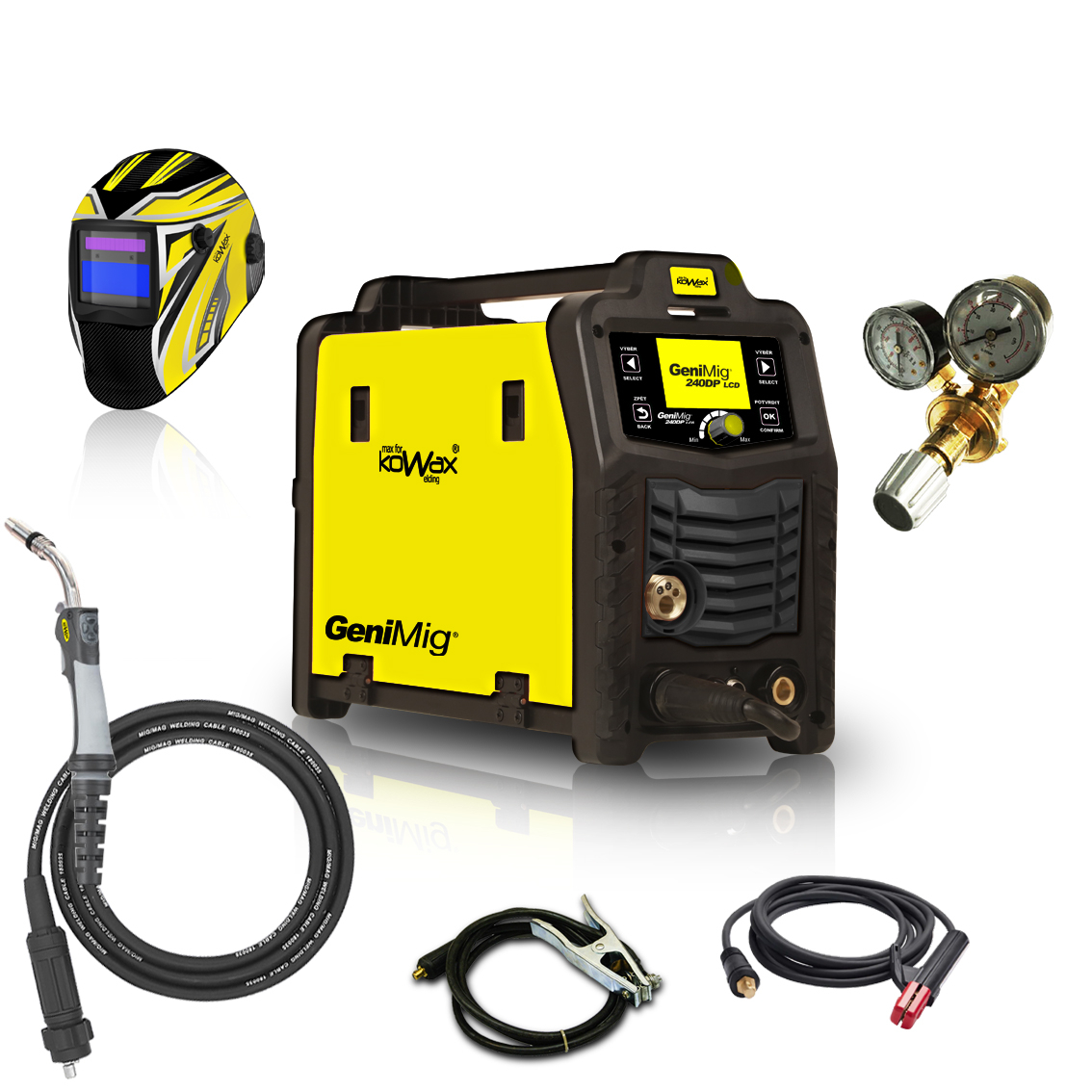 Levně KOWAX GeniMig240DP LCD + Hořák + Kukla + Ventil + Kabely KWXSTGM240DP_S01Q