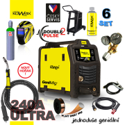 KOWAX GeniMig®240DP LCD + Hořák + Kukla + Ventil + Podvozek + plná Argon Láhev + Sprej + 5kg drát + Kabely Náhled