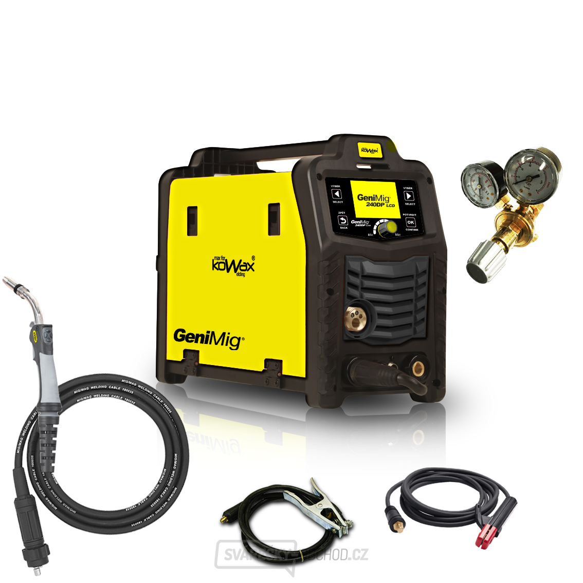 KOWAX GeniMig®240DP LCD SET 1Qb + Hořák + Ventil + Držák elektrod + Zem. Kábel