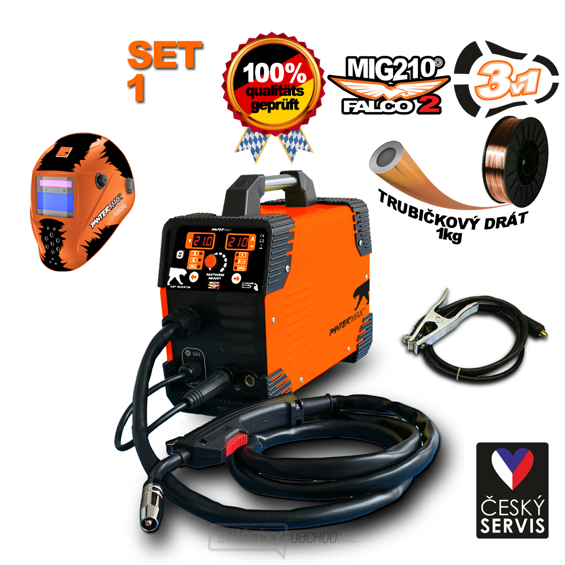 PANTERMAX MIG210FALCO 2 invertorová svářečka MIG/MMA  Kukla + Kabely 2m + Hořák + Drát 1kg