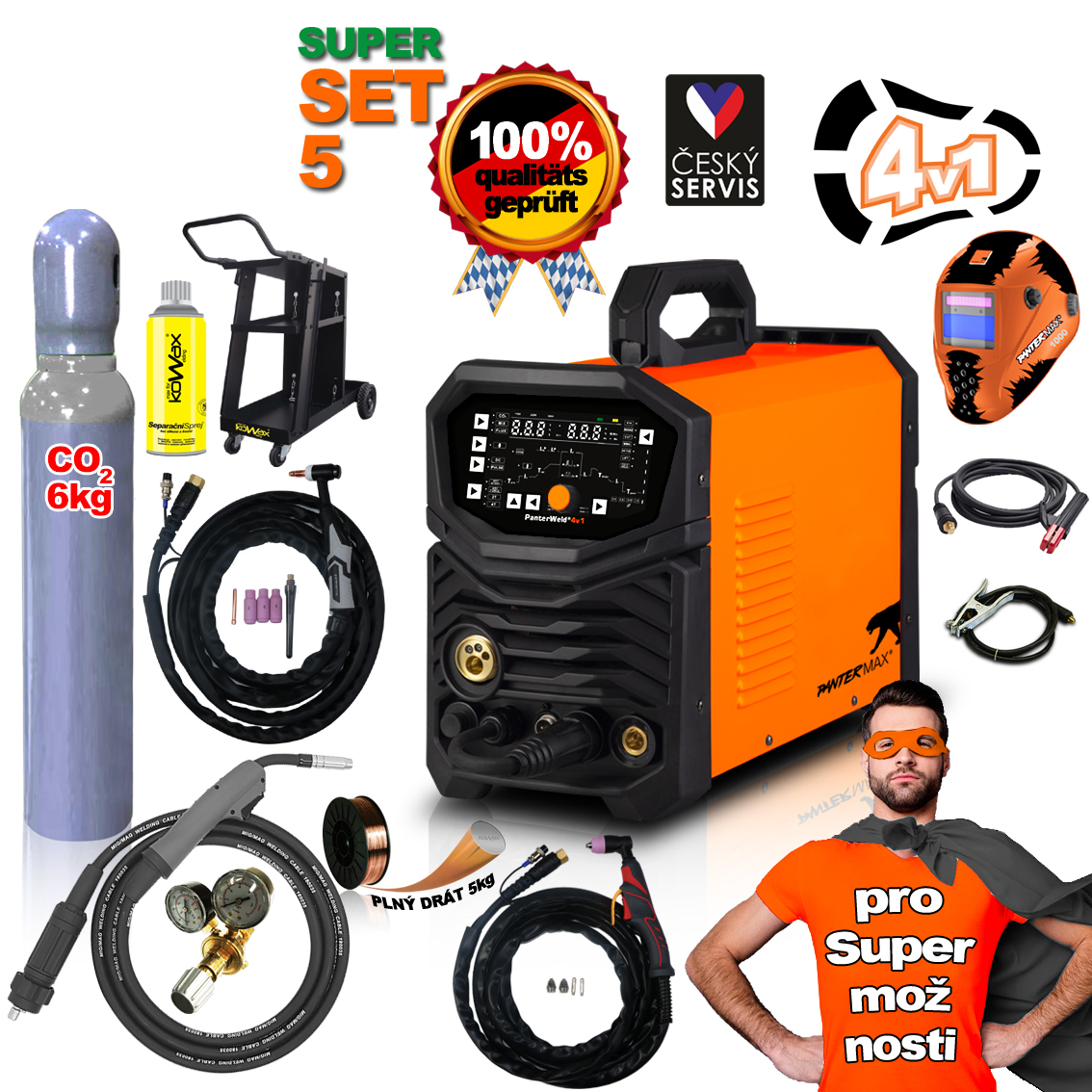 Levně PANTERMAX Svářecí invertor PanterWeld 4v1 200 SET5 (MIG/SYN/MAN/PLASMA/DCTIG) PMPW4V1_S05S